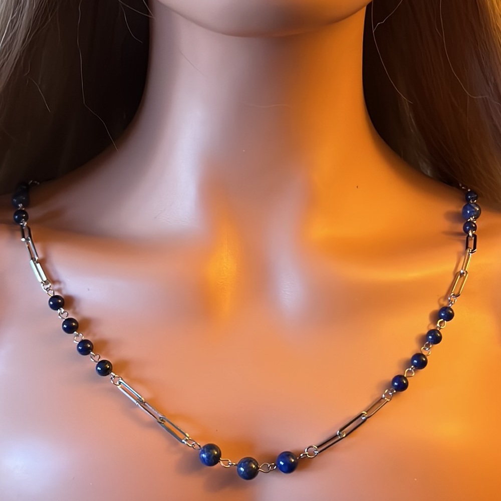 Lapis Lazuli Paper Clip Necklace